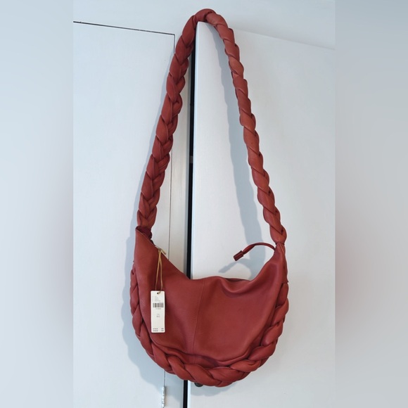 Anthropologie Handbags - NWT anthropologie Braided leather Red Shoulder Bag